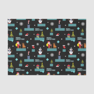 Pixelated Merry Christmas Pattern - Retro Design Tissuepapier
