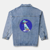Pixelated UFO Pizza Avontuur - Alien Art Denim Jacket (Achterkant)