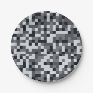 Pixelated Video Game zwart en grijs Verjaardagsfee Papieren Bordje