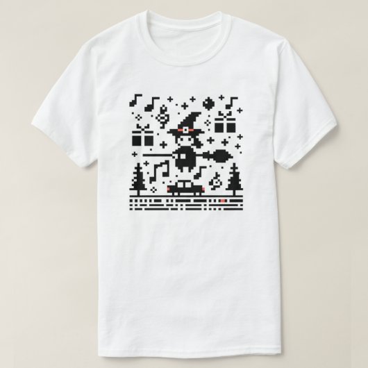 Pixelated Yuletide Magic Witch Feestelijke Spel Na T-shirt (Design voorkant)