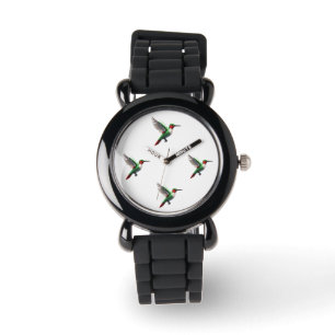 Pixeled Green Hummingbird Horloge
