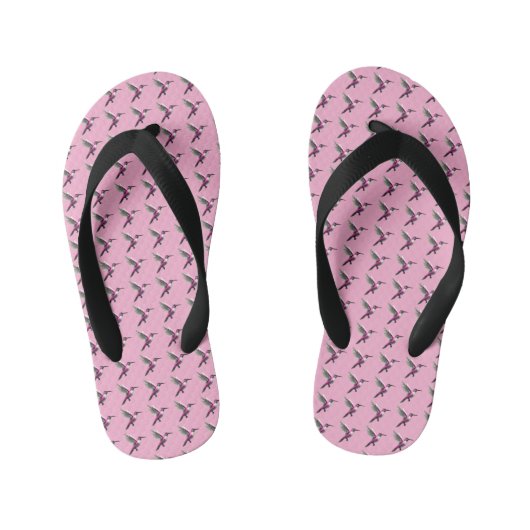 Pixeled Pink Hummingbird Kinder Teenslippers (Voetbed)