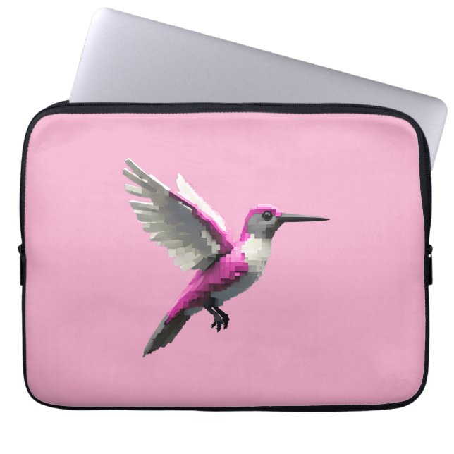 Pixeled Pink Hummingbird Laptop Sleeve (Voorkant)