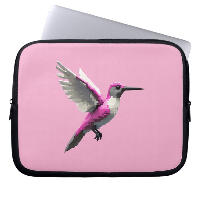 Pixeled Pink Hummingbird Laptop Sleeve (Voorkant)