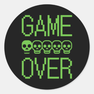 Pixelgamer Schedel Game Over Retro Videogame Arcad Ronde Sticker