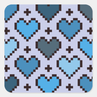 Pixelhartpatroon blauw en paars vierkante sticker
