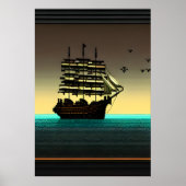 Pixelkunst, schip op zee | AI Art Poster (Voorkant)