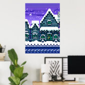 Pixelkunst, stad in sneeuw | AI Art Poster (Thuiskantoor)