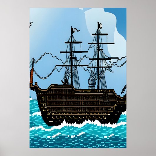 Pixelkunst, zeilboot op het grote zee | AI Art. Poster (Voorkant)