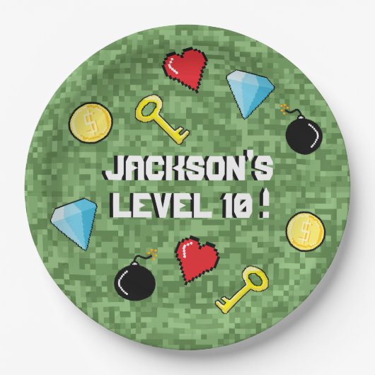 Pixels bereiken gameniveau op kinderen van zaterda papieren bordje (Voorkant)