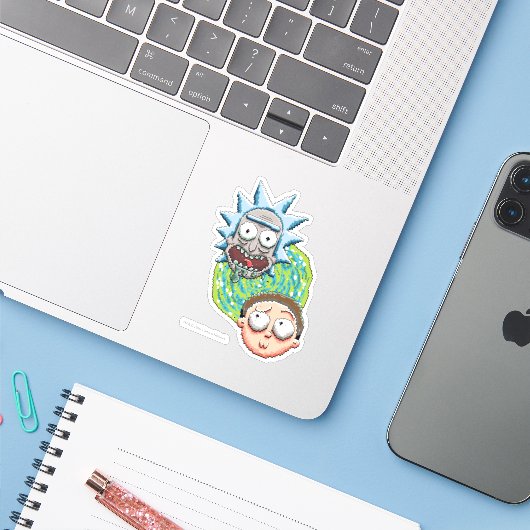Pixelverse Rick en Morty Portal Grafisch Sticker (Laptop met iPhone)