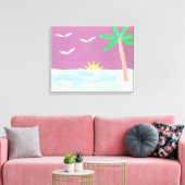 Pixerstick Sticker Palmboom en Magenta Sky Canvas Afdruk (Insitu (Woonkamer))