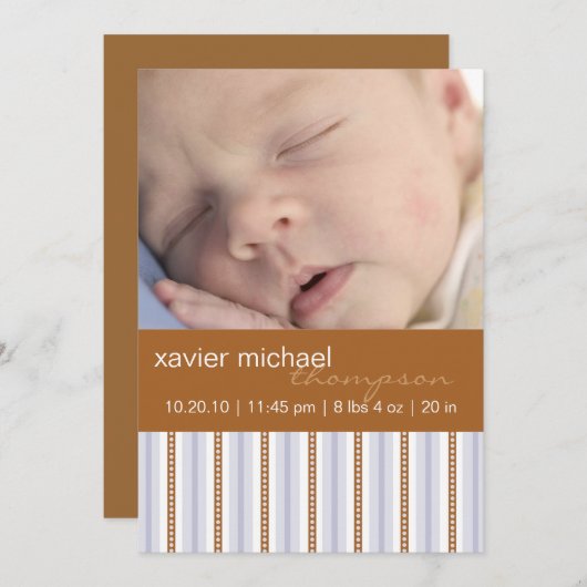 Pixie Blue Stripe Baby Boy Photo Faire-part (Devant / Derrière)