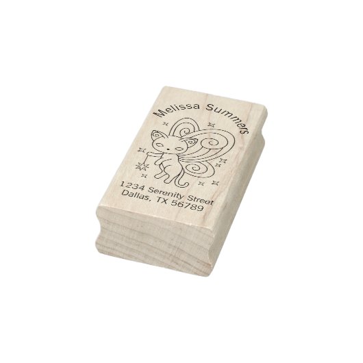 Pixie Cat - Fairy Wings Kat Address Rubberstempel (Stempel)