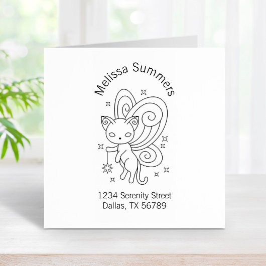 Pixie Cat - Fairy Wings Kat Address Rubberstempel