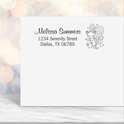 Pixie Cat - Fairy Wings Kat Address Zelfinktende Stempel