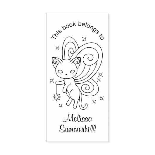 Pixie Cat - Fairy Wings Kat Bookplaat Rubberstempel (Afrduk)