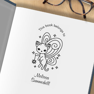 Pixie Cat - Fairy Wings Kat Bookplaat Rubberstempel