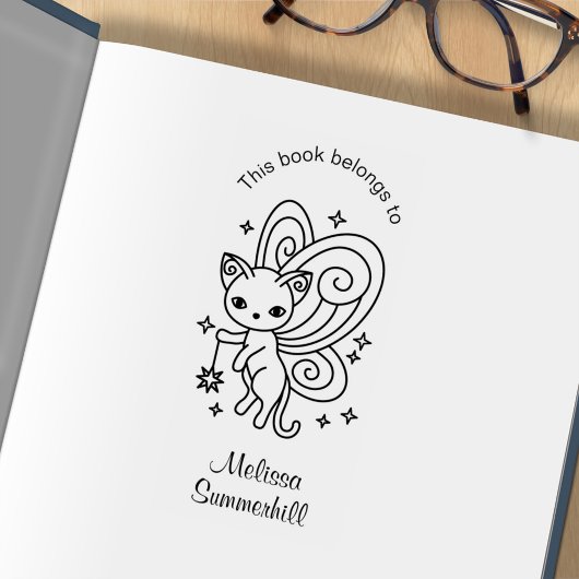 Pixie Cat - Fairy Wings Kat Bookplaat Rubberstempel