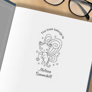 Pixie Cat - Fairy Wings Kat Bookplaat Rubberstempel