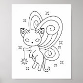Pixie Cat - Fairy Wings Kat Colour Page Poster (Voorkant)