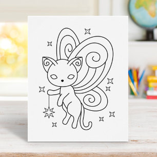 Pixie Cat - Fairy Wings Kat Colour Page Poster