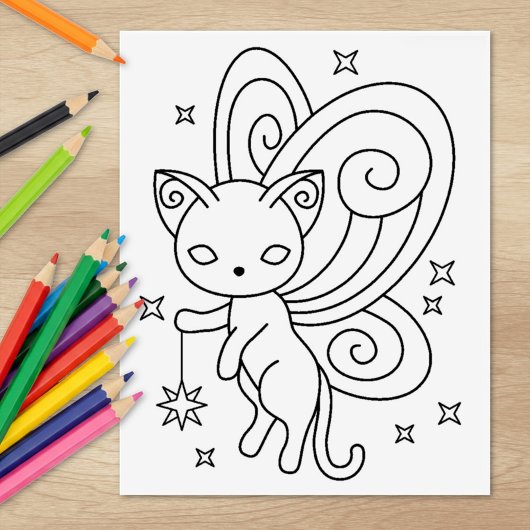 Pixie Cat - Fairy Wings Kat Colour Page Rubberstempel