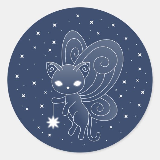 Pixie Cat - Fairy Wings Kat Ronde Sticker (Voorkant)