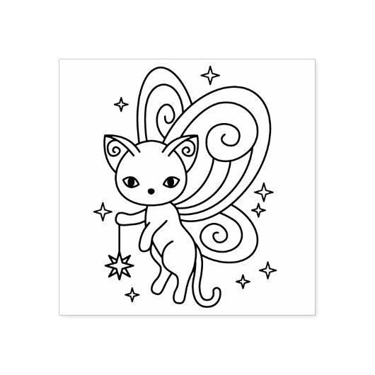 Pixie Cat Fairy Wings Kitty Rubberstempel (Afrduk)