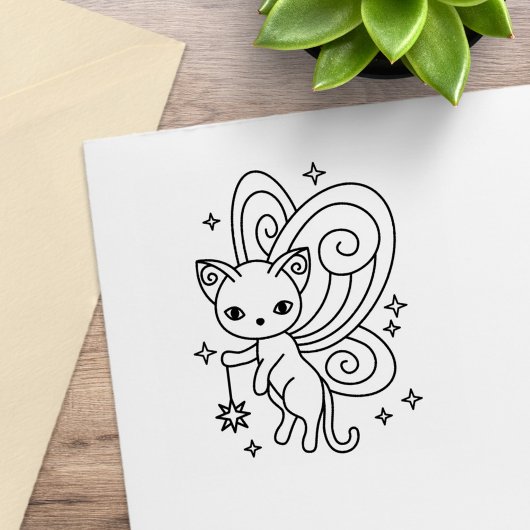 Pixie Cat Fairy Wings Kitty Rubberstempel