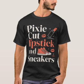 Pixie cut lipstick and sneakers short hair style  t-shirt