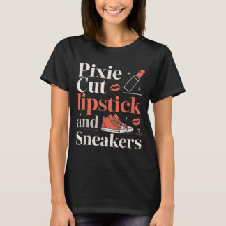 Pixie cut lipstick and sneakers short hair style t-shirt