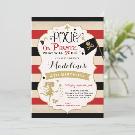 Pixie en Pirate Birthday Invitation fairy Pirate Kaart (Staand voorkant)