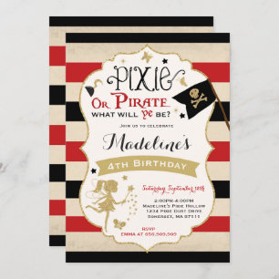 Pixie en Pirate Birthday Invitation fairy Pirate Kaart