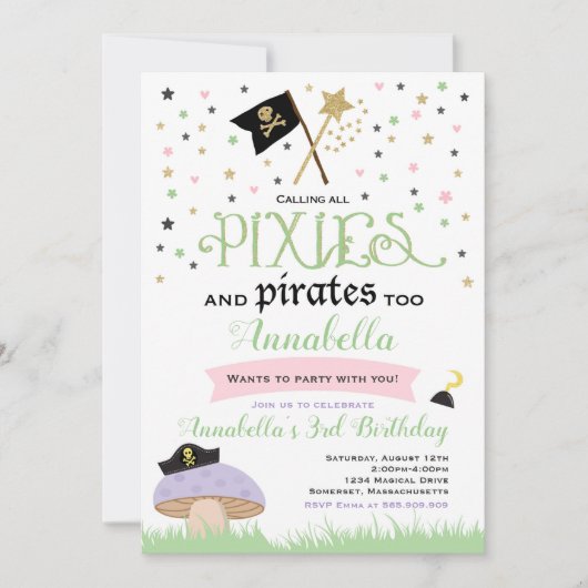 Pixie en Pirate Birthday Invitation fairy Pirate Kaart (Voorkant)