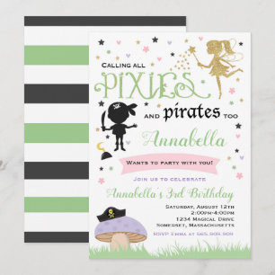 Pixie en Pirate verjaardagsuitnodiging Fairy Pirat Kaart
