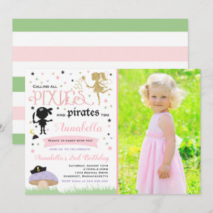 Pixie en Pirate verjaardagsuitnodiging Fairy Pirat Kaart