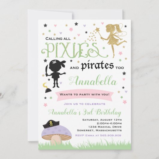 Pixie Et Pirate Invitation Anniversaire Fée Pirate (Devant)