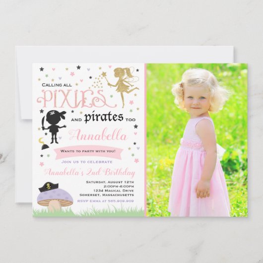 Pixie Et Pirate Invitation Anniversaire Fée Pirate (Devant)