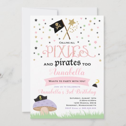 Pixie Et Pirate Invitation D'Anniversaire Pirate F (Devant)