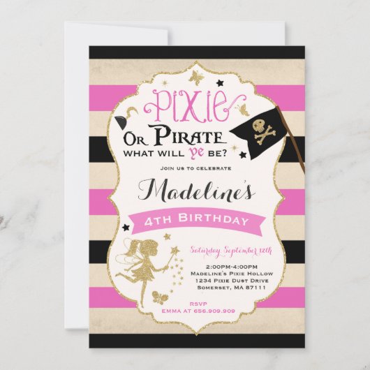 Pixie Et Pirate Invitation D'Anniversaire Pirate F (Devant)