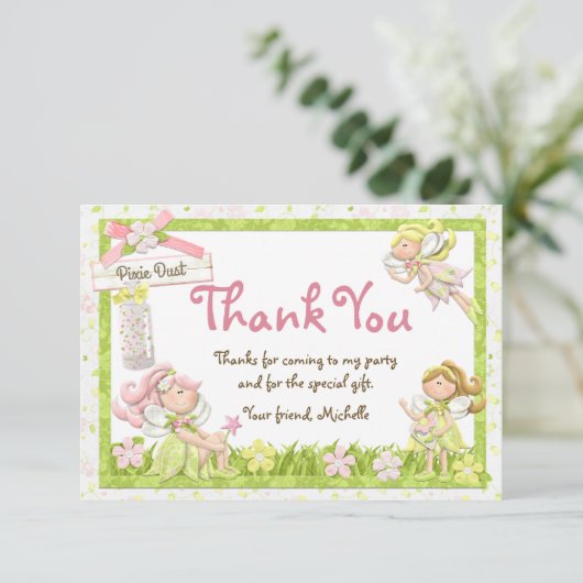 Pixie Fairy Birthday Party Hartelijk dank Bedankkaart (Staand voorkant)