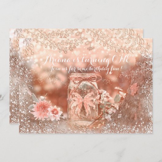 Pixie Fairy Wings Sparkle Mason Jar Invitation Kaart (Voorkant / Achterkant)