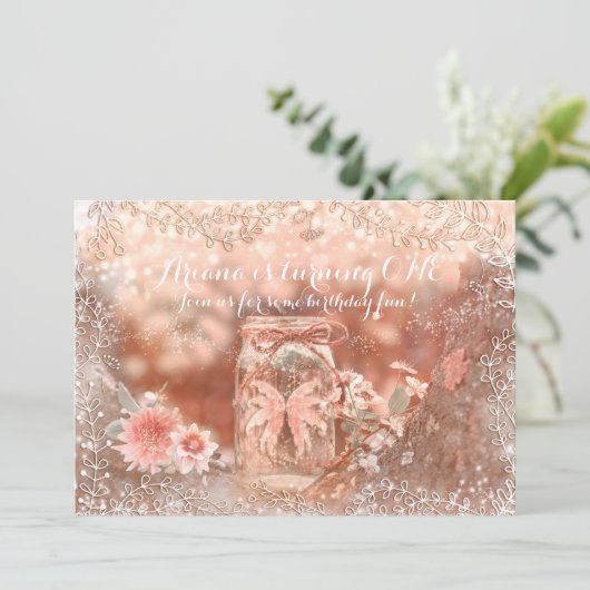 Pixie Fairy Wings Sparkle Mason Jar Invitations (Debout devant)