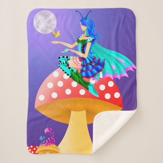 Pixie on Mushroom - Wonderland Art Sherpa Deken (Voorkant)