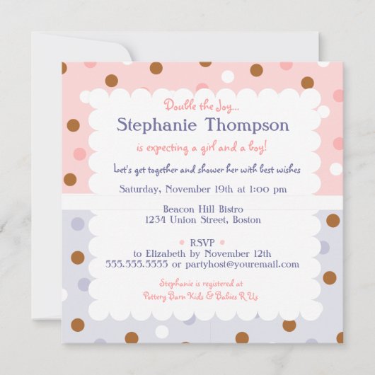 Pixie Polka Dot Twins Baby shower Invitation Kaart (Voorkant)
