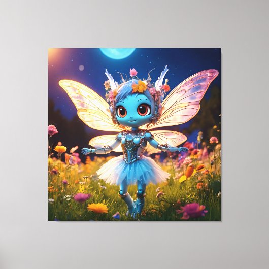 Pixie Robot Ballerina Dansen in de Wildflowers Canvas Afdruk (Voorkant)