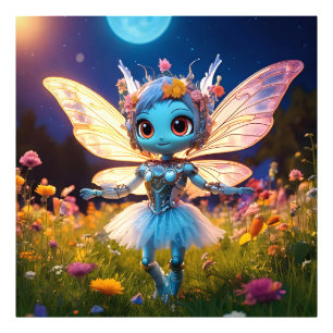 Pixie Robot Ballerina Dansen in de Wildflowers Foto Afdruk