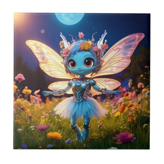 Pixie Robot Ballerina Dansen in de Wildflowers Tegeltje (Voorkant)