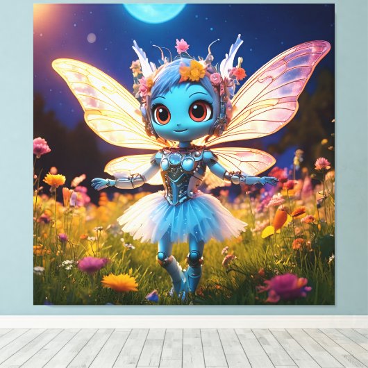 Pixie Robot Ballerina Dansend in de Wilde Bloemen Canvas Afdruk (Insitu (Houten vloer))